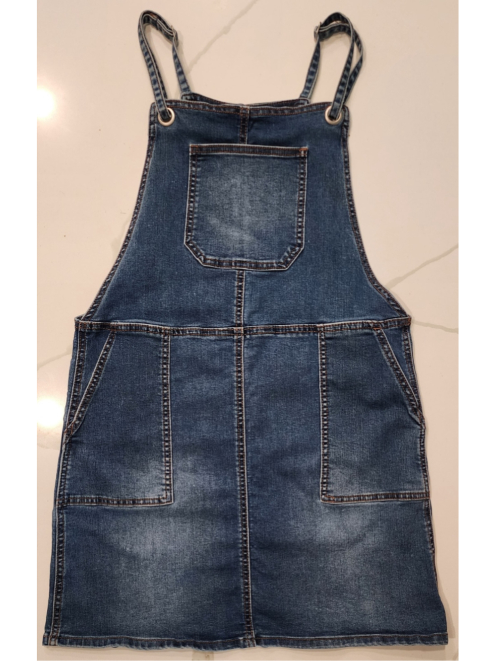 Cat & Jack Girls XL (14/16) Blue Denim Overall Dress Jumper Pinafore Adjustable